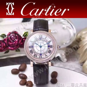 CARTIER-311-6 時尚百搭土豪金配黑色礦物質強化鏡面進口石英腕錶