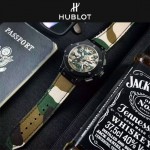 HUBLOT-040 潮流休閒男士綠色迷彩設計帆布錶帶進口石英腕錶