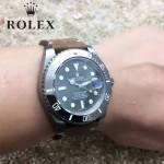 ROLEX-064 潮流男士鈦色潛水SUB系列黑色陶瓷圈皮帶款瑞士2836機芯腕錶