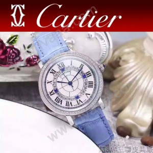 CARTIER-311-8 時尚百搭閃亮銀配藍色礦物質強化鏡面進口石英腕錶