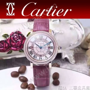 CARTIER-311-3 時尚百搭土豪金配紫色礦物質強化鏡面進口石英腕錶