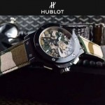 HUBLOT-040 潮流休閒男士綠色迷彩設計帆布錶帶進口石英腕錶