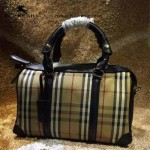 Burberry-0210 時尚經典款原版牛皮配紡織棉麻布女士手提單肩包