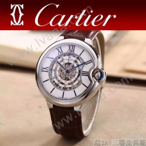 CARTIER-309-6 時尚男士藍氣球系列閃亮銀配白底圓形鏤空全自動機械腕錶