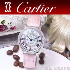 CARTIER-311 時尚百搭閃亮銀配粉色礦物質鏡面進口石英腕錶