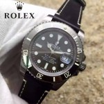 ROLEX-064-2 潮流男士鈦色潛水SUB系列黑色陶瓷圈皮帶款瑞士2836機芯腕錶