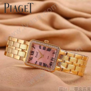 Piaget-026-4 時尚女士鑽石系列土豪金配粉色珍珠貝母面進口石英腕錶