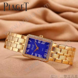 Piaget-026-3 時尚女士鑽石系列土豪金配藍色珍珠貝母面進口石英腕錶