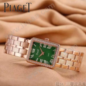 Piaget-026-7 時尚女士鑽石系列玫瑰金配綠色珍珠貝母面進口石英腕錶