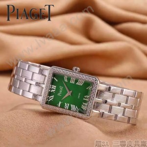 Piaget-026-15 時尚女士鑽石系列閃亮銀配綠色珍珠貝母面進口石英腕錶
