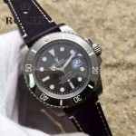 ROLEX-064-2 潮流男士鈦色潛水SUB系列黑色陶瓷圈皮帶款瑞士2836機芯腕錶