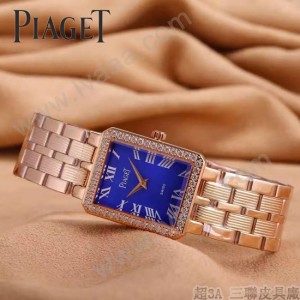 Piaget-026-8 時尚女士鑽石系列玫瑰金配藍色珍珠貝母面進口石英腕錶