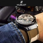 HUBLOT-040 潮流休閒男士綠色迷彩設計帆布錶帶進口石英腕錶