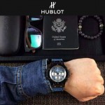 HUBLOT-040-2 潮流休閒男士藍色牛仔布設計錶帶款進口石英腕錶