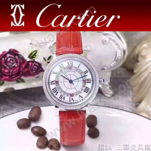 CARTIER-311-2 時尚百搭閃亮銀配紅色礦物質強化鏡面進口石英腕錶