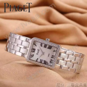 Piaget-026-13 時尚女士鑽石系列閃亮銀配白色珍珠貝母面進口石英腕錶