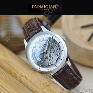 PARMIGIANI-07-3 時尚精品男士閃亮銀兩針設計全自動鏤空機械腕錶