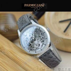 PARMIGIANI-07-8 時尚精品男士閃亮銀兩針設計全自動鏤空機械腕錶