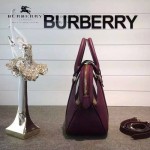 Burberry-0244 專櫃時尚新款原版皮拼經典格子布保齡球包