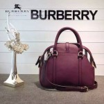 Burberry-0244 專櫃時尚新款原版皮拼經典格子布保齡球包