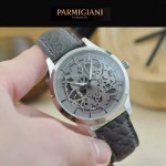 PARMIGIANI-07-8 時尚精品男士閃亮銀兩針設計全自動鏤空機械腕錶