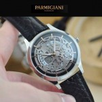 PARMIGIANI-07 時尚精品男士閃亮銀兩針設計全自動鏤空機械腕錶