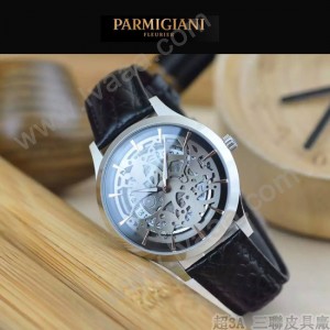 PARMIGIANI-07 時尚精品男士閃亮銀兩針設計全自動鏤空機械腕錶