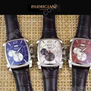 PARMIGIANI-09-10 商務男士閃亮銀配褐色礦物質強化玻璃瑞士9100機械腕錶