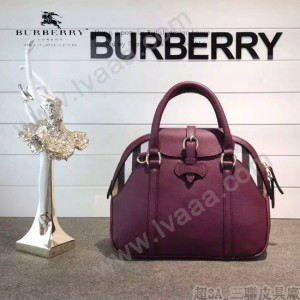 Burberry-0244 專櫃時尚新款原版皮拼經典格子布保齡球包