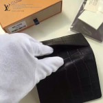 LV M91556 潮流時尚新款黑色鱷魚紋原版皮兩折卡片夾