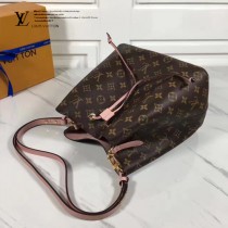 LV M44022-2 春夏系列Neonoe老花配粉色原版皮單肩水桶包