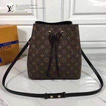 LV M44022 春夏系列Neonoe老花配黑色原版皮單肩水桶包