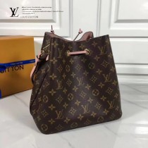 LV M44022-2 春夏系列Neonoe老花配粉色原版皮單肩水桶包