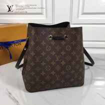 LV M44022 春夏系列Neonoe老花配黑色原版皮單肩水桶包