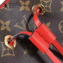 LV M44022-3 春夏系列Neonoe老花配紅色原版皮單肩水桶包