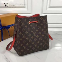 LV M44022-3 春夏系列Neonoe老花配紅色原版皮單肩水桶包
