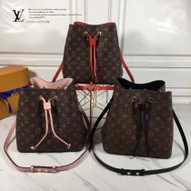 LV M44022 春夏系列Neonoe老花配黑色原版皮單肩水桶包
