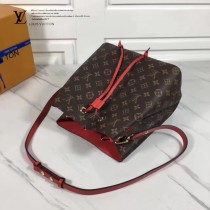 LV M44022-3 春夏系列Neonoe老花配紅色原版皮單肩水桶包