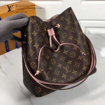 LV M44022-2 春夏系列Neonoe老花配粉色原版皮單肩水桶包