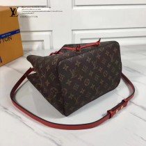 LV M44022-3 春夏系列Neonoe老花配紅色原版皮單肩水桶包