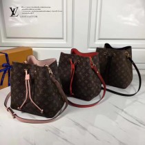 LV M44022 春夏系列Neonoe老花配黑色原版皮單肩水桶包