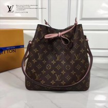 LV M44022-2 春夏系列Neonoe老花配粉色原版皮單肩水桶包