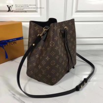 LV M44022 春夏系列Neonoe老花配黑色原版皮單肩水桶包