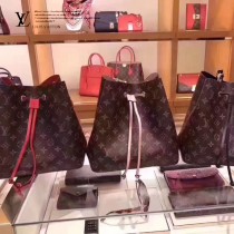 LV M44022 春夏系列Neonoe老花配黑色原版皮單肩水桶包