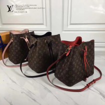 LV M44022 春夏系列Neonoe老花配黑色原版皮單肩水桶包