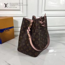 LV M44022-2 春夏系列Neonoe老花配粉色原版皮單肩水桶包