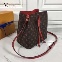 LV M44022-3 春夏系列Neonoe老花配紅色原版皮單肩水桶包
