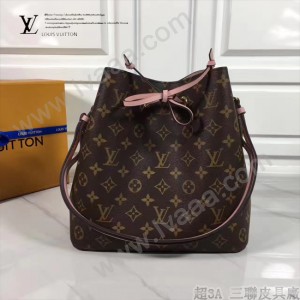 LV M44022-2 春夏系列Neonoe老花配粉色原版皮單肩水桶包