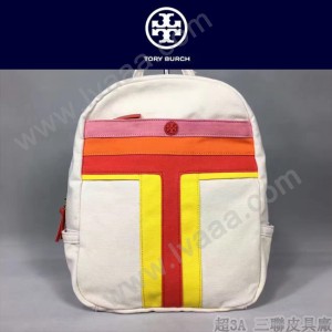 Tory Burch-002-2 托里伯奇女士新款帆布拼色條雙肩包書包
