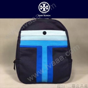 Tory Burch-002 托里伯奇女士新款帆布拼色條雙肩包書包